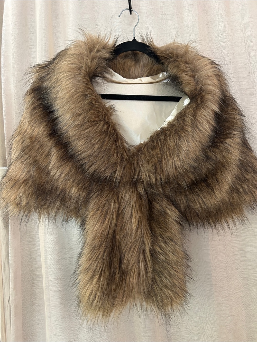 Faux fur stole, satin lined.